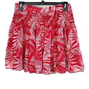 Banana Republic Size Large Skirt‎ Red Floral Tiered Mini Hawaiian Lined